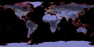 A map of sea level rise if it rose six meters, the changes are highlighted in red.