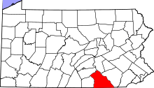 Map of Pennsylvania highlighting York County