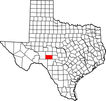 Map of Texas highlighting Sutton County