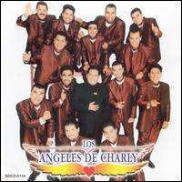 The album cover of Te Voy a Enamorar by the group Los Angeles de Charly. The photo used for the cover features thirteen men dressed in burgundy suits, huddled around the lead singer Charly against a white studio backdrop.